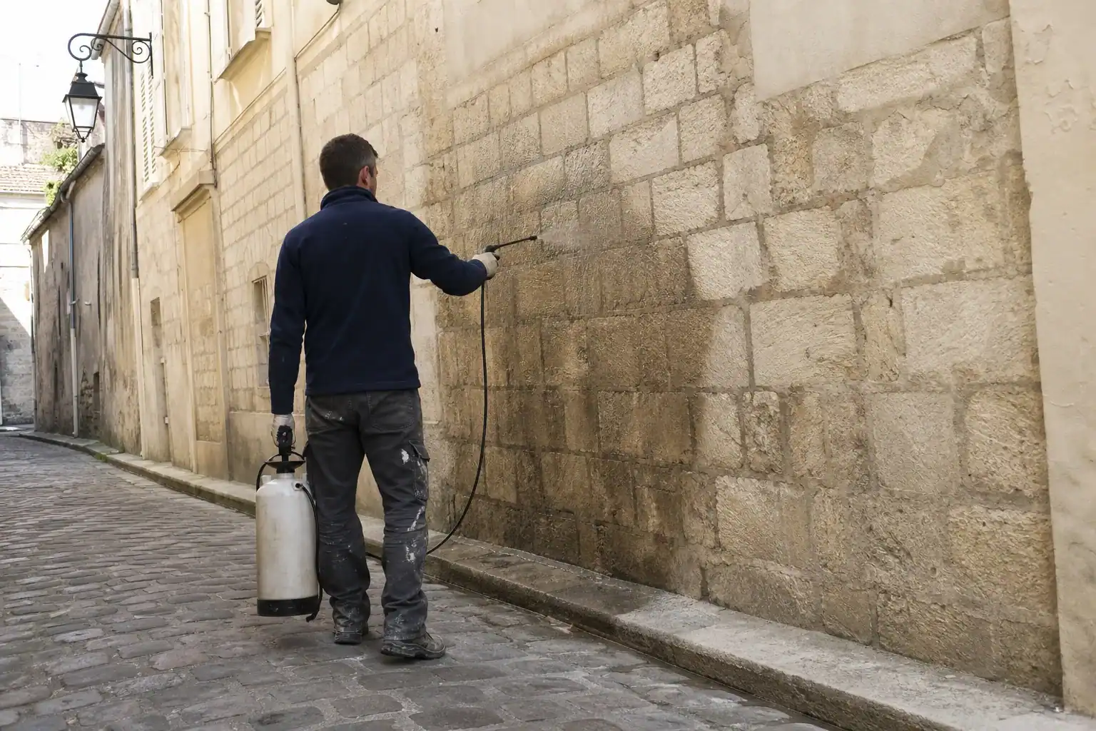 Protection anti-graffiti d’un mur en pierre d’un centre ancien des Yvelines