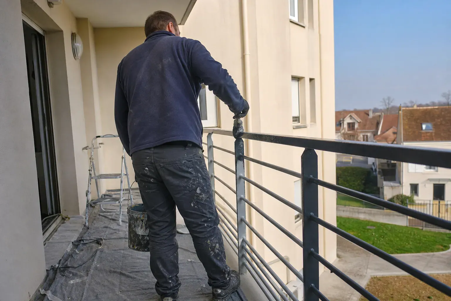 Garde-corps en acier galvanisé d’une copropriété de l’Essonne repeints après primaire d’accrochage