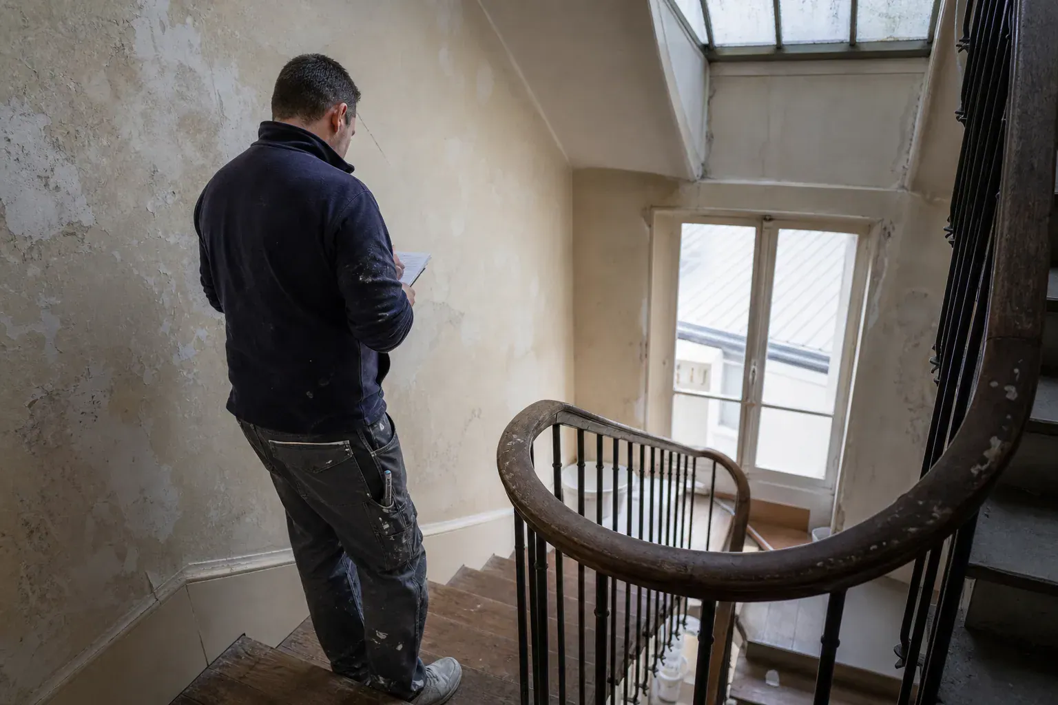 Relevé étage par étage d’une cage d’escalier d’immeuble pour établir le prix de la peinture
