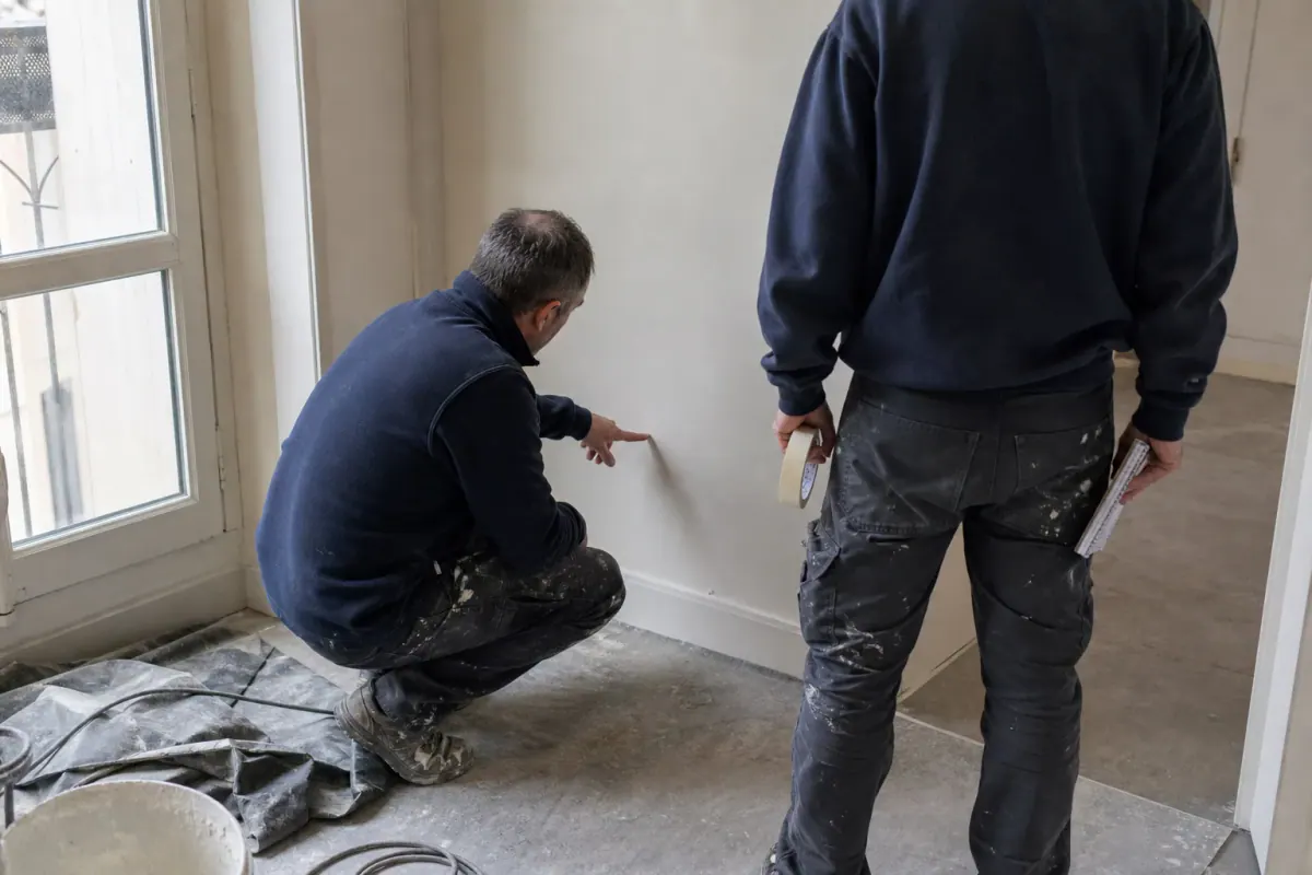 Réception des travaux de peinture sur un palier, réserves pointées avec le conseil syndical