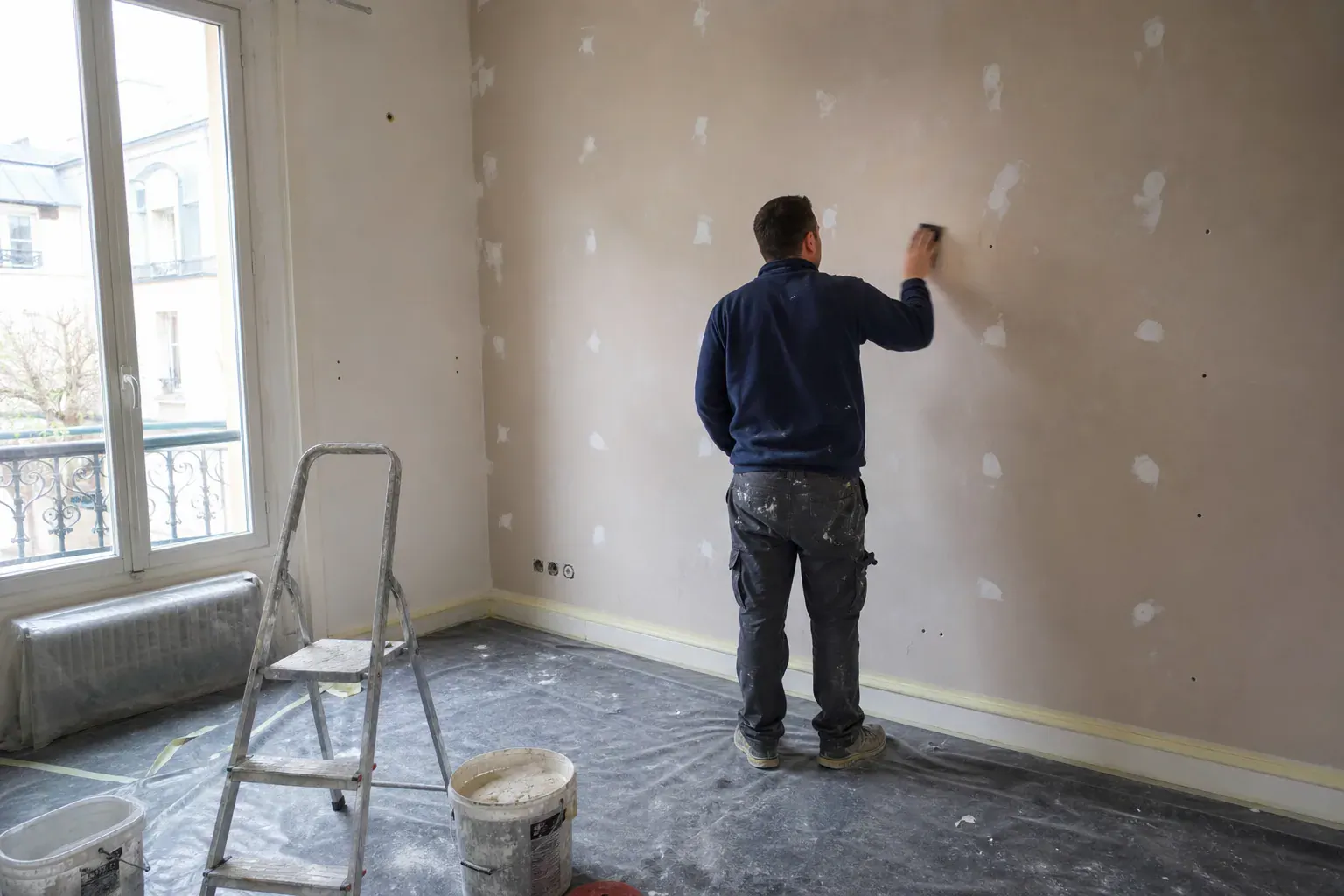 Remise en état d’un logement vide entre deux locataires, murs rebouchés avant peinture